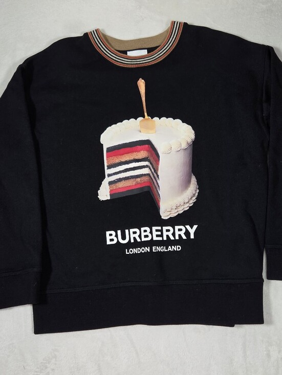 Burberry Other - Burberry Black Crewneck Sweater with Cake Graphic and Striped Collar